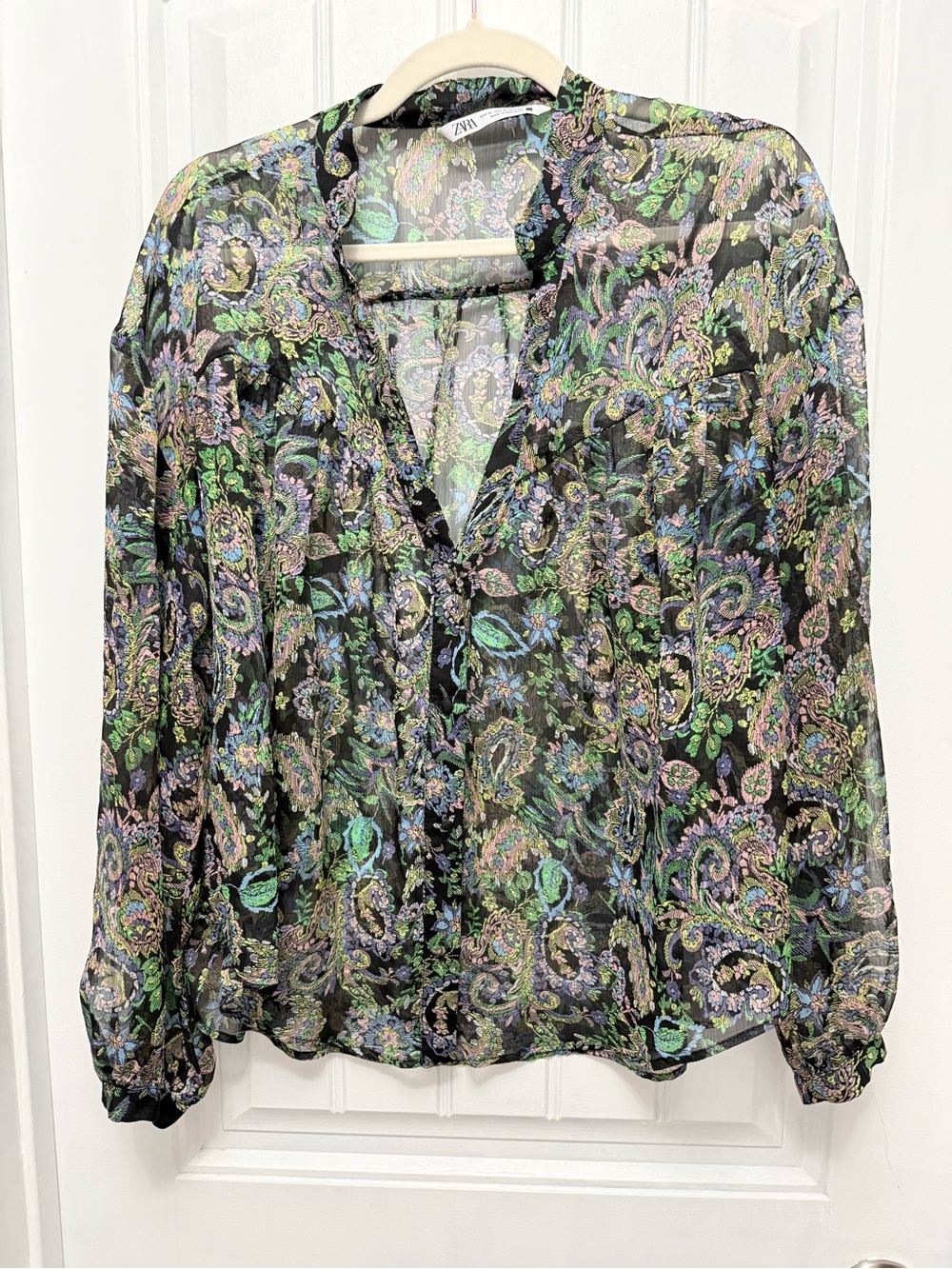 Zara Trafaluc Collection Black Floral Sheer Long Sleeve Size XL (46-19)